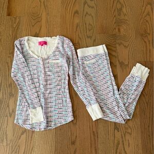 Victoria's Secret Pajama Set - Pink, Blue, White Stripes